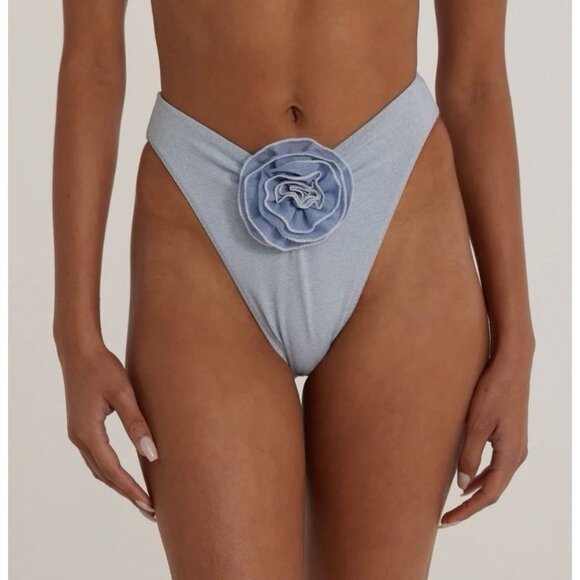 Same Other - Light Blue Floral-Accent High-Cut Bikini Bottom